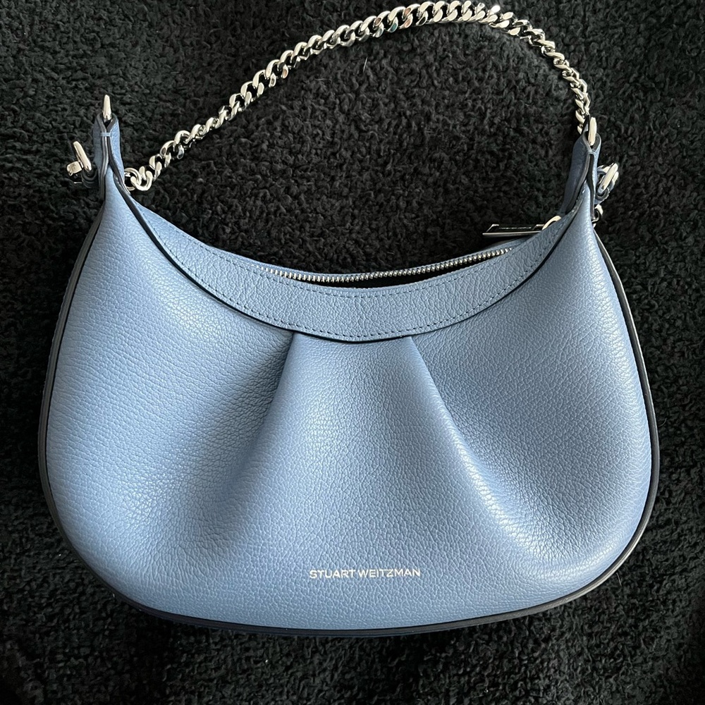 Authentic Stuart Weitzman Stellar Crescent Bag in Blue Steel - Picture 5 of 16